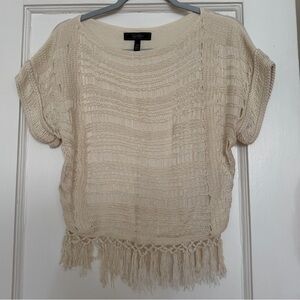 Jessica Simpson Beige Fringe Crop Sweater XS